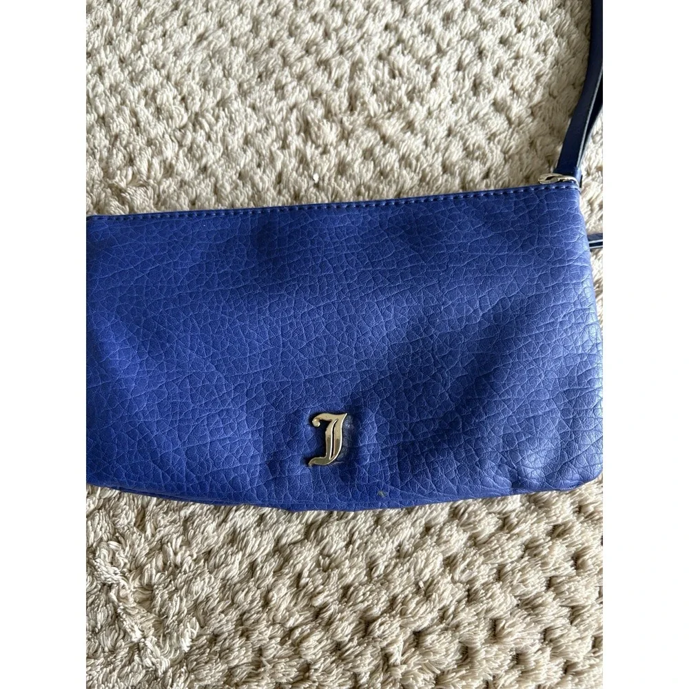 Juicy Couture Womens Blue Faux Leather Zip Pockets Wristlet Clutch Purse Bag